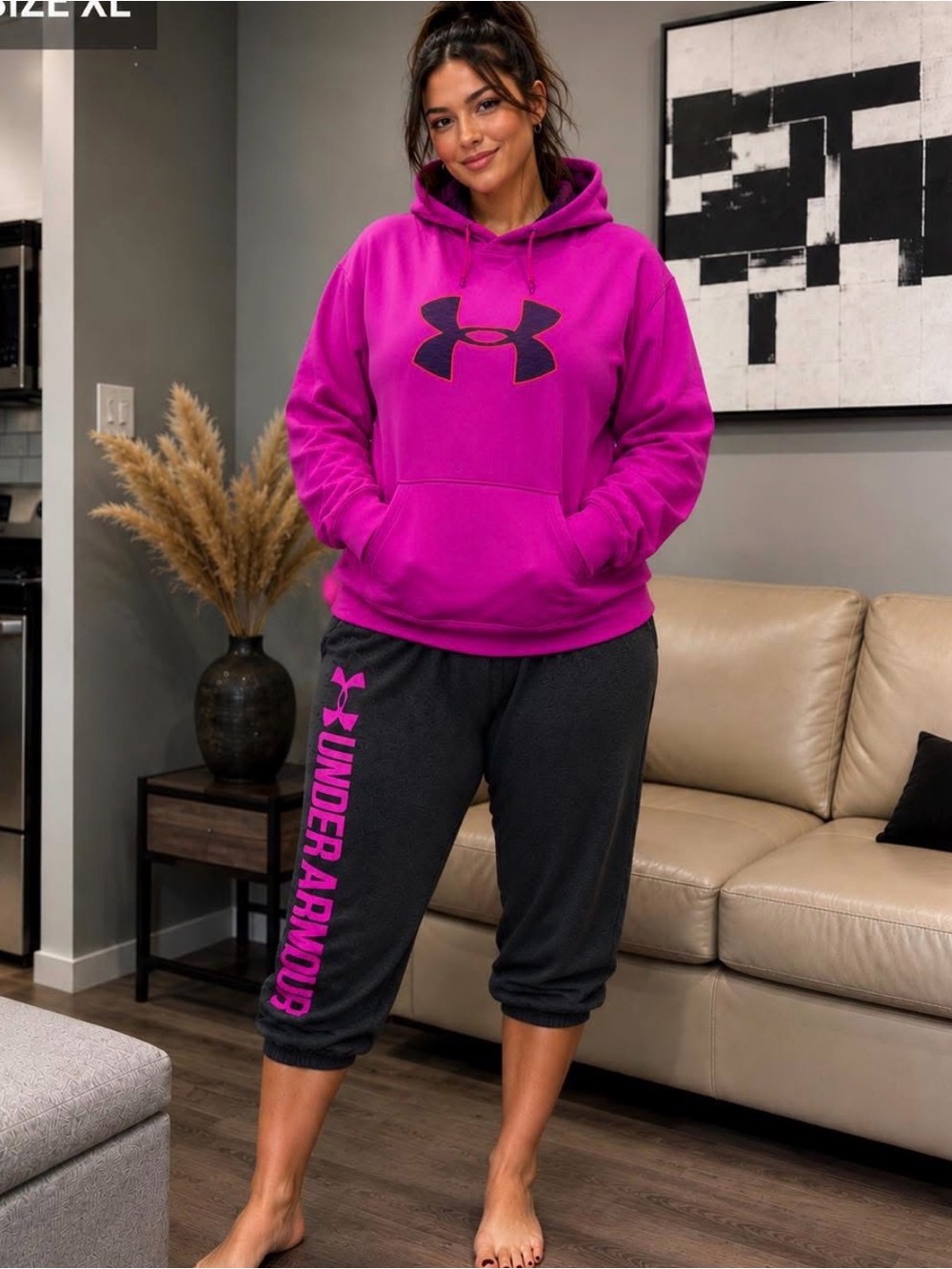 Under Armour Women's Fuchsia Hoodie & Charcoal Capris